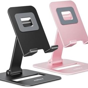 Nulaxy 2 Pack Dual Folding Cell Phone Stand, Fully Adjustable Phone Holder for Desk, Compatible with iPhone 15 14 13 12 11, Nintendo Switch, All Phones, Black & Rose Gold