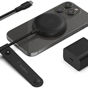 Belkin 7.5W Magnetic Portable Wireless Charger Pad - 6.6ft/2M Long Cable - MagSafe Charger Compatible - iPhone Charger Compatible w/ iPhone 15, iPhone 14, iPhone 13 - Power Supply Included - Black