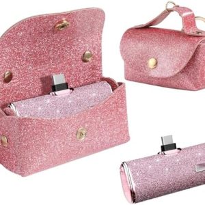 Leayjeen Case Compatible with iWALK/Charmast/Anker/Abnoys/VEGER/Taegila Portable Charger 3350mAh, 4500mAh, 4800mAh, Shiny Mini Cute Power Bank Carrying Case-Rose Red(Case Only)