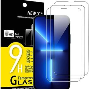 NEW'C [3 Pack Designed for iPhone 14, 13, 13 Pro (6.1") Screen Protector Tempered Glass, Case Friendly Anti Scratch Bubble Free Ultra Resistant