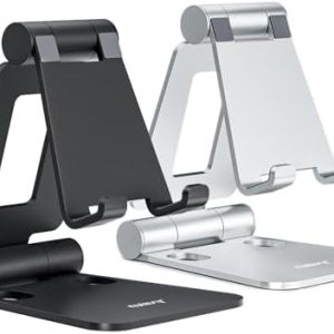 Nulaxy 2 Pack Dual Folding Cell Phone Stand, Fully Adjustable Foldable Desktop Phone Holder Cradle Dock Compatible with Phone 15 14 13 12 Pro Xs Xs Max Xr X 8, All Phones, Black & Silver