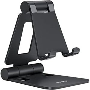 Nulaxy Dual Folding Cell Phone Stand, Fully Adjustable Foldable Desktop Phone Holder Cradle Dock Compatible with Phone 15 14 13 12 11 Pro Xs Xs Max Xr X 8, Nintendo Switch, All Phones