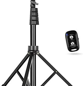 Sensyne 62" Phone Tripod & Selfie Stick, Extendable Cell Phone Tripod Stand with Wireless Remote and Phone Holder, Compatible with iPhone Android Phone, Camera (Black)