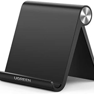 UGREEN Cell Phone Stand for Desk Phone Holder Foldable Portable Adjustable Compatible with iPhone 15 14 13 Pro Max, iPhone 12 11 Plus SE XS XR 8 7, Office Desk Travel Accessories, Black